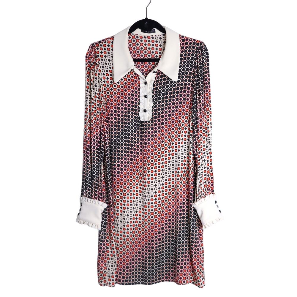 TARA JARMON Reyri Mini Dress Ecru Graphic Print Long Sleeve Women's 42/US L